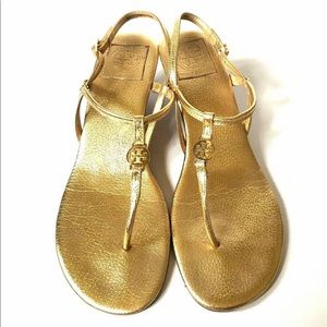 Tory Burch Emmy Gold Wedge Sandals